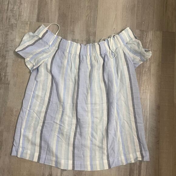 Cloth And Stone Off The Shoulder Top Size Medium Blue And White Short Sleeve - Picture 13 of 13